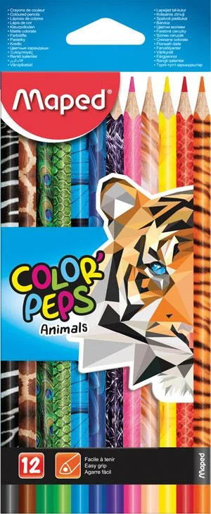 Комплект цветни моливи Maped Color Peps - Animals, 12 цвята
