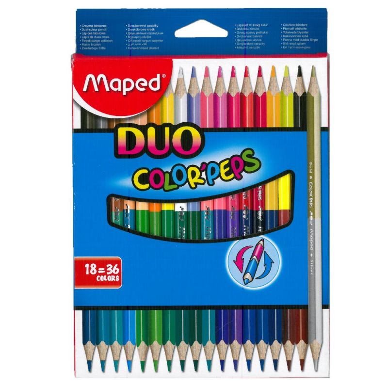Цветни моливи Maped Duo, 36 цвята, 18 броя