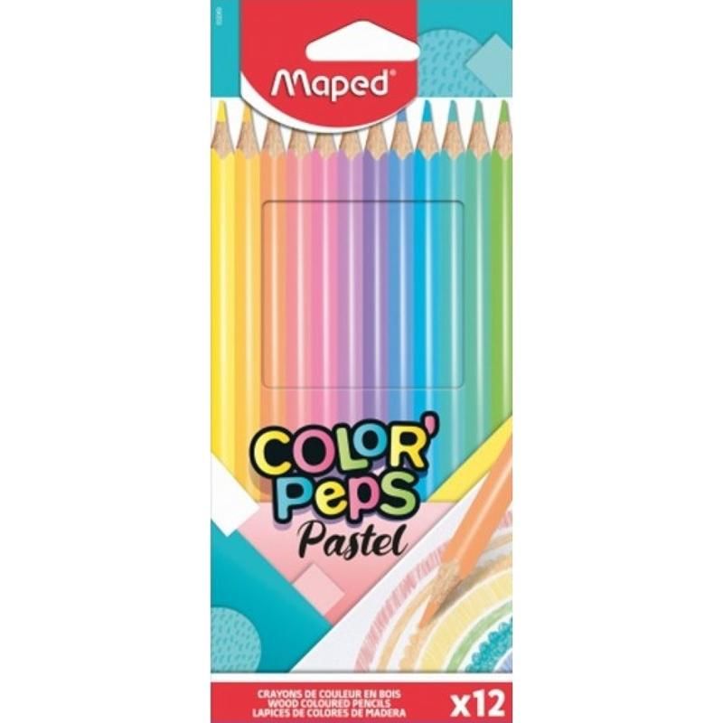 Цветни моливи Maped Color Peps - Пастелни, 12 цвята