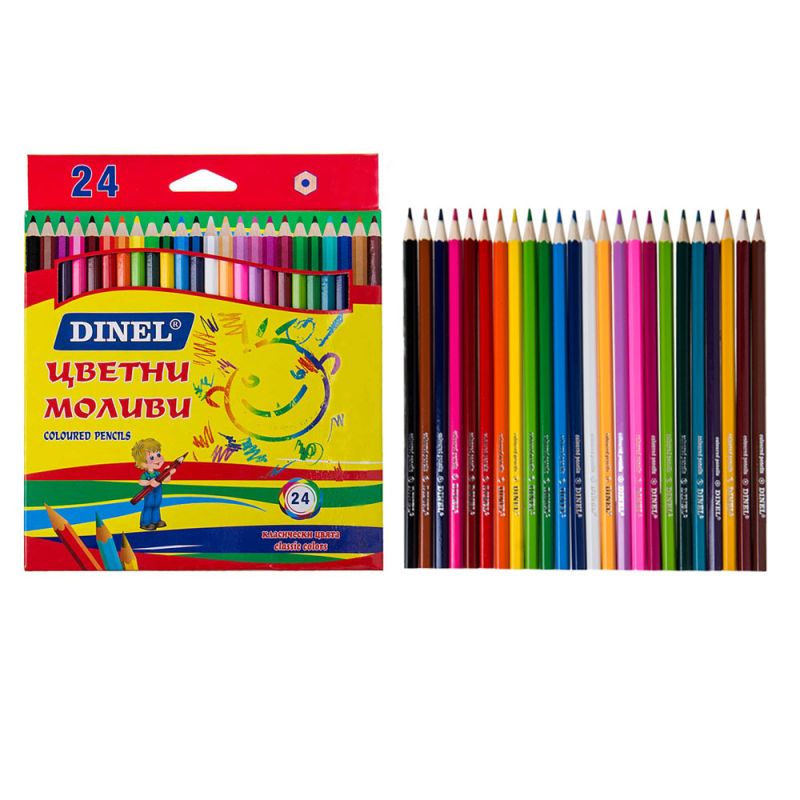 Цветни моливи Dinel 24 цвята, дълги