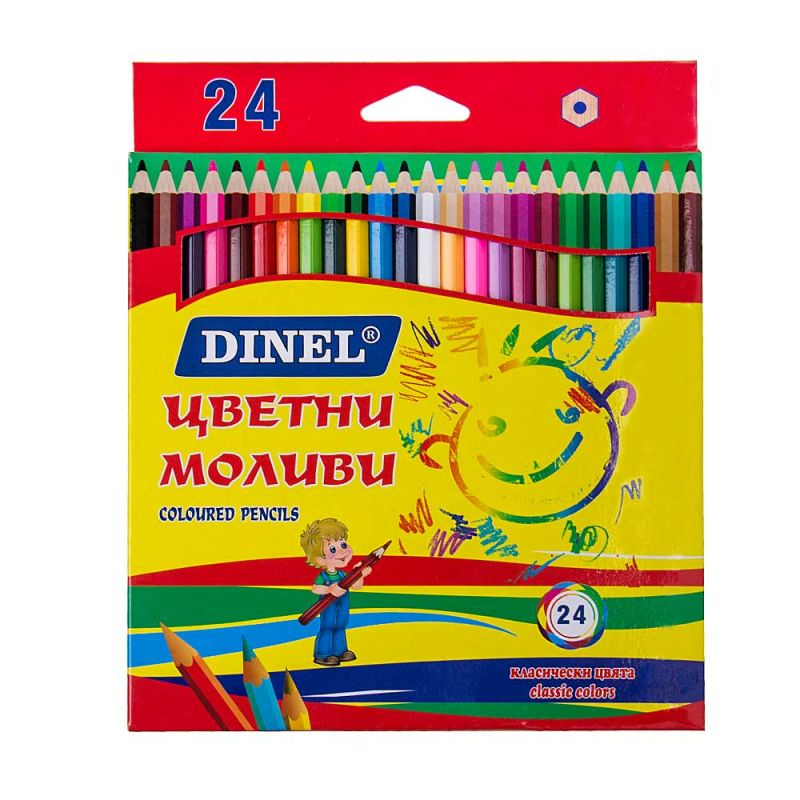 Цветни моливи Dinel 24 цвята, дълги
