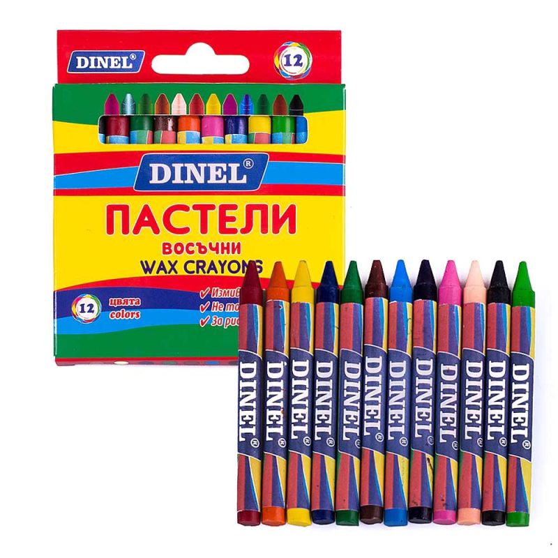 Пастели Dinel, 12 цвята, восъчни
