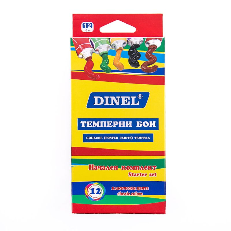 Темперна бои Dinel 12цвята, 6мл в туби
