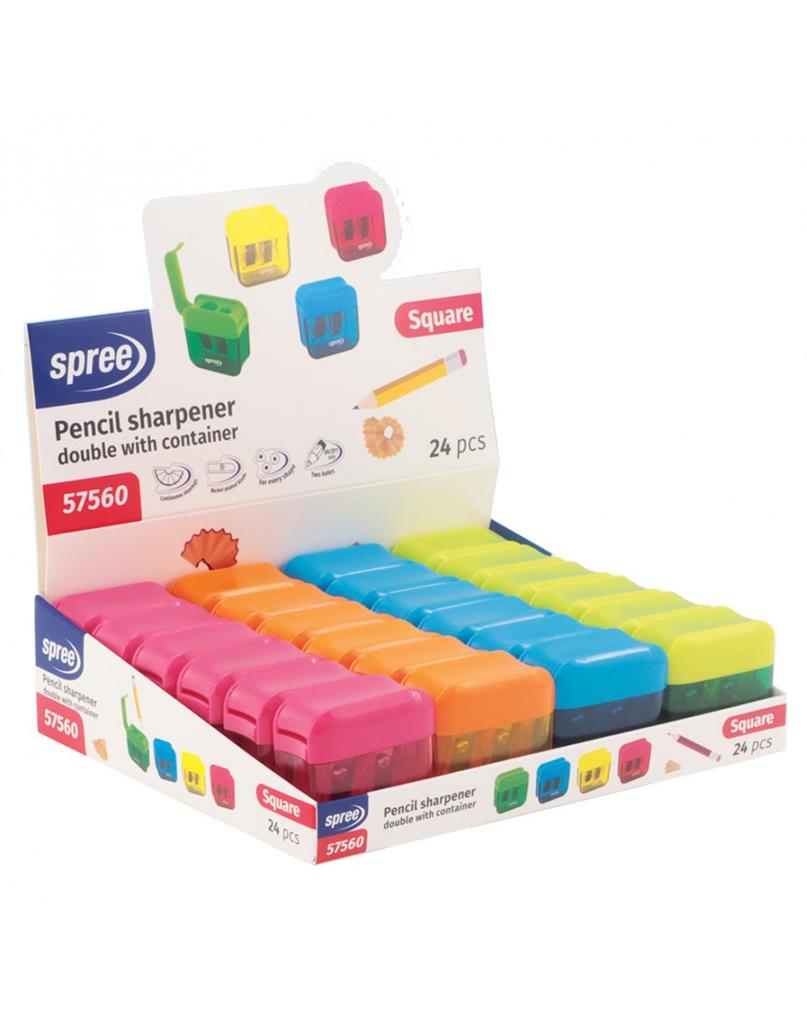 Острилка двойна Spree Square с контейнер, асортимент