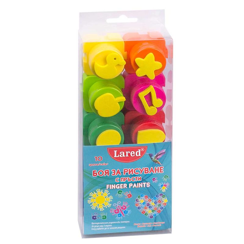 Бои за рисуване с пръсти Lared, 10 цвята + печати