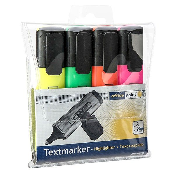 Комплект текст маркери Office Point, скосен връх 1-5 mm 4 цвята