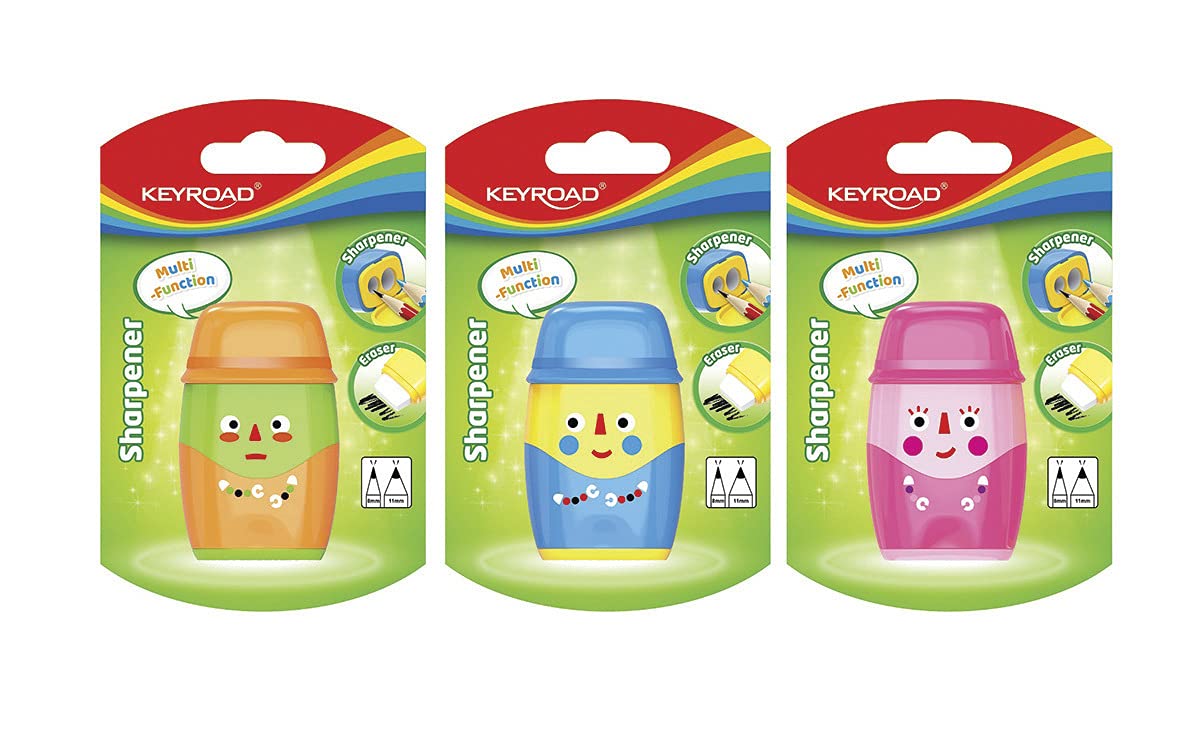 Острилка Keyroad 2в1+ гума, асортимент, KR972118