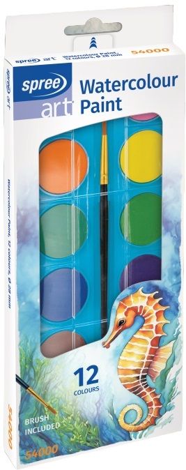 Акварелни бои Spree Art - 12 цвята, в картонена кутия