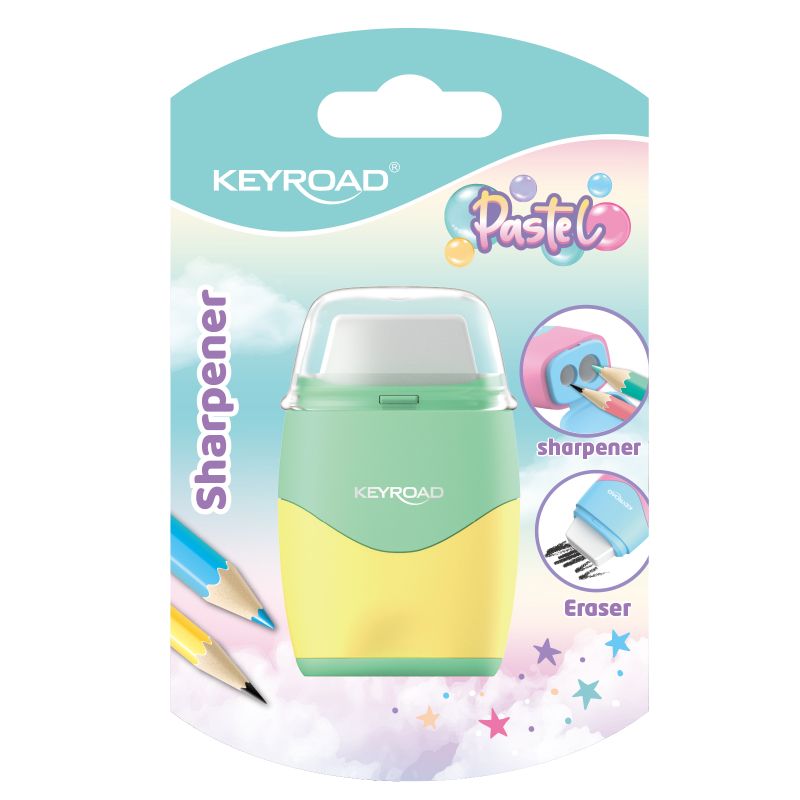 Острилка 2в1+ гума Keyroad Pastel, асортимент, KR972411