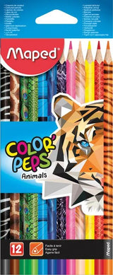 Комплект цветни моливи Maped Color Peps - Animals, 12 цвята