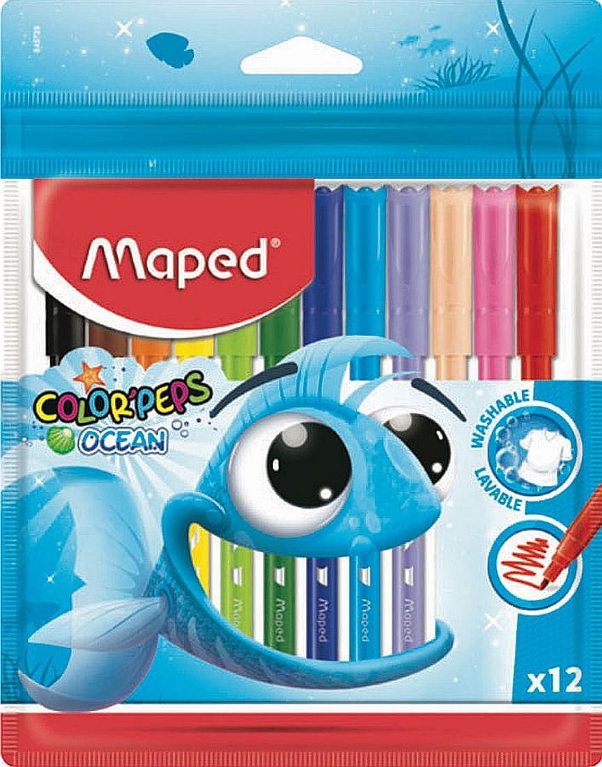 Комплект флумастери Maped Color Peps - Ocean, 12 цвята