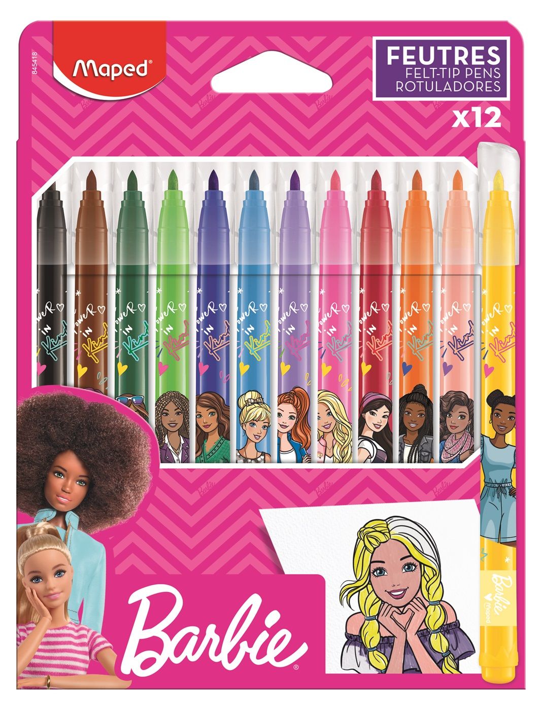 Флумастери Maped Barbie, 12 цвята