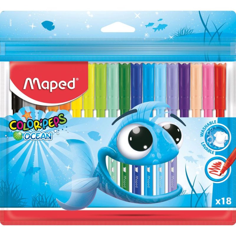 Комплект флумастери Maped Color Peps - Ocean, 18 цвята