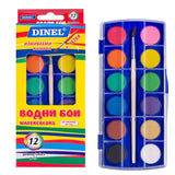 Водни бои ф23 Dinel, 12 цвята + четка
