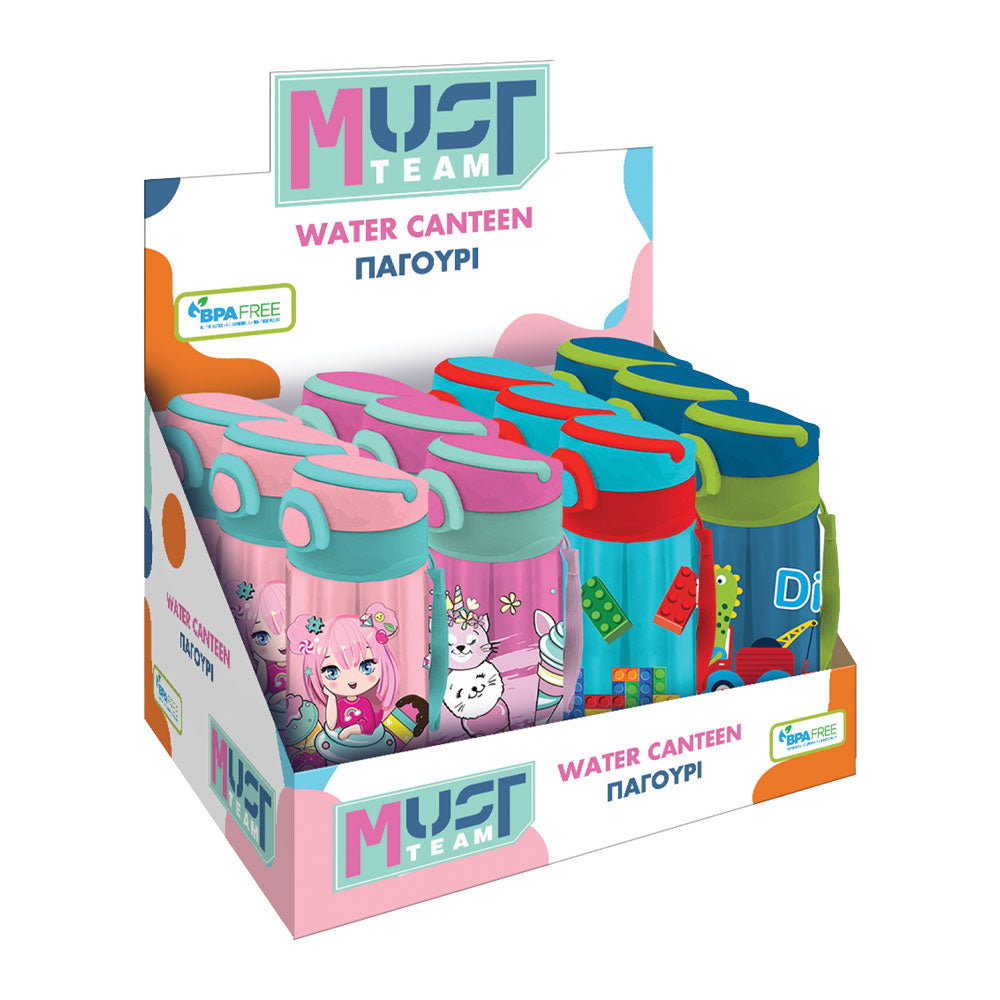 Бутилка за вода със сламка 500 мл, 4 дизайна, 7x17.5, асортимент