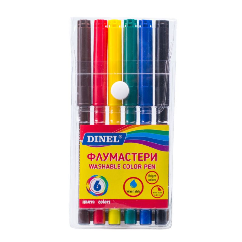 Флумастери Dinel, 6 цвята
