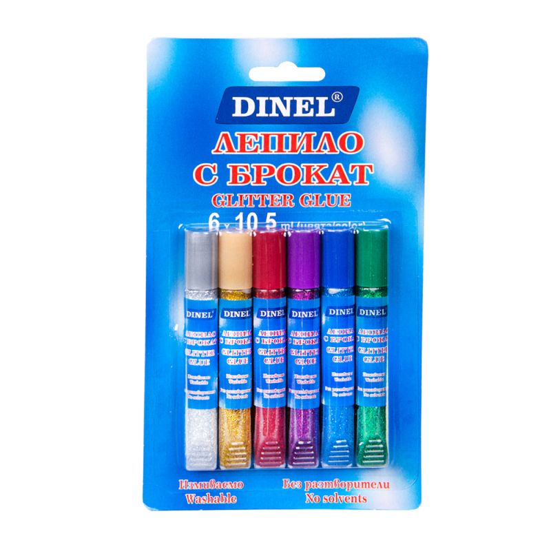 Комплект лепило брокат, Dinel 6цвята, 10.5мл