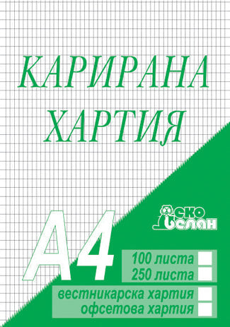 Карирана хартия А4, офсетова хартия, 100 листа