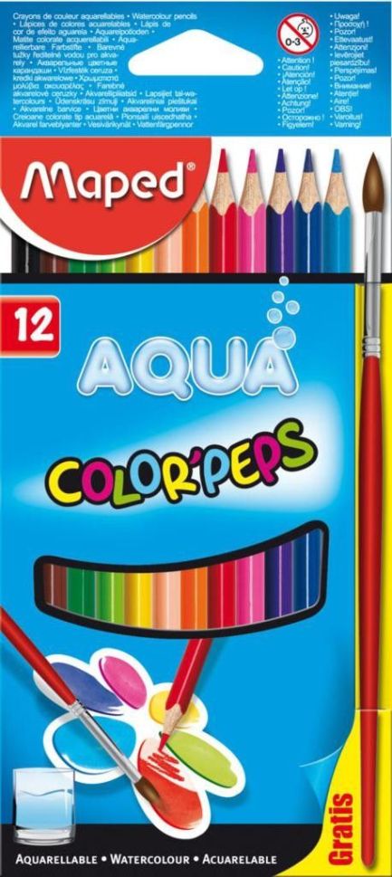 Акварелни моливи Maped Color Peps - 12 цвята, с подарък четка
