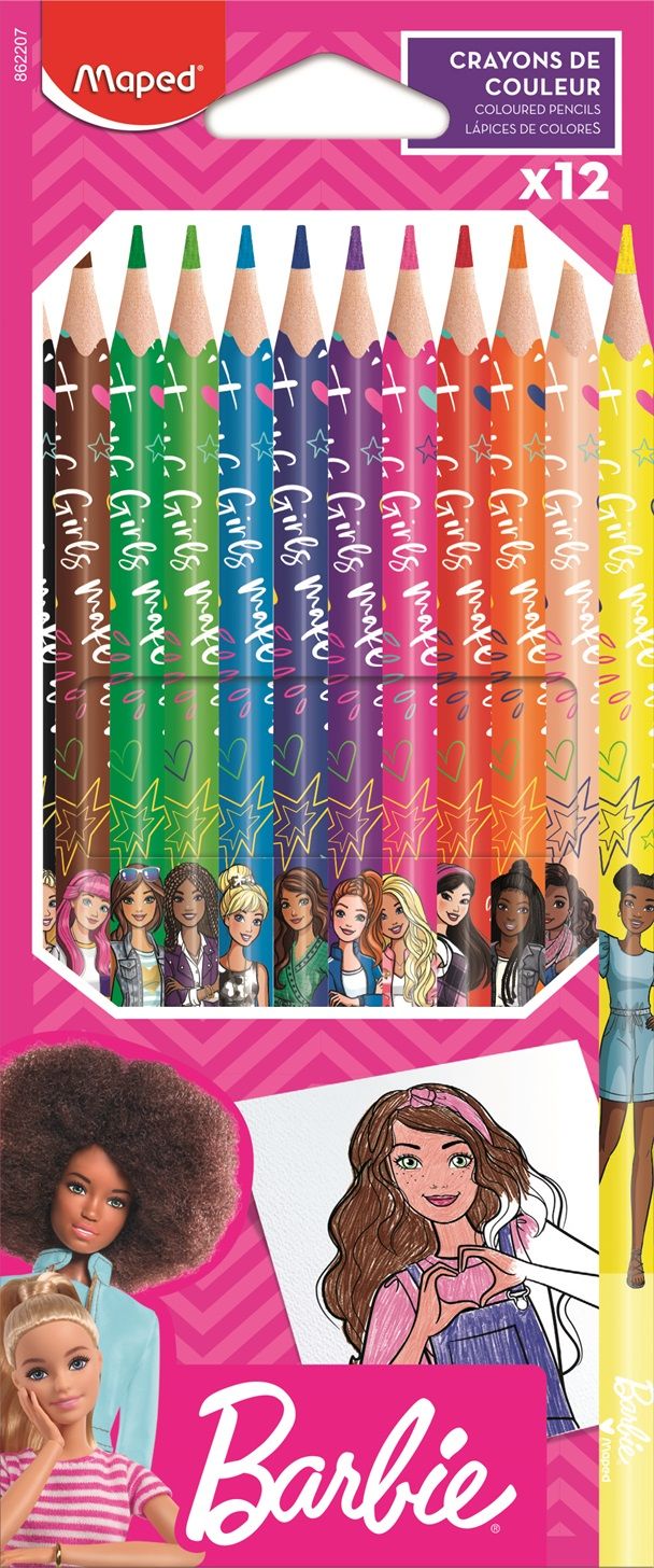 Цветни моливи Maped Barbie, 12 цвята