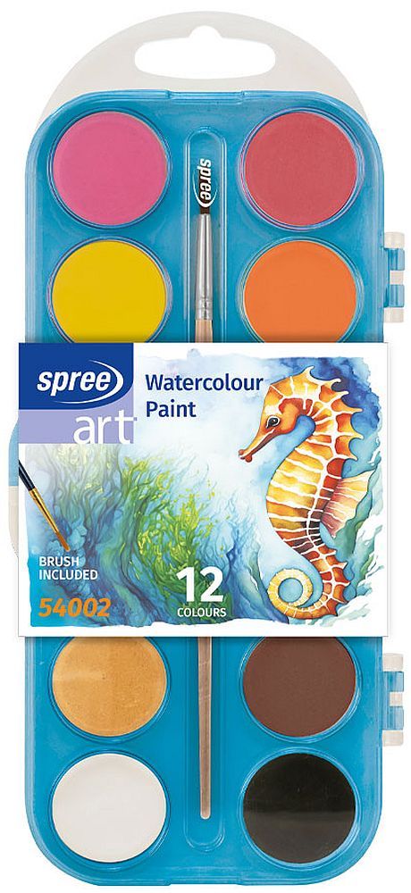 Акварелни бои Spree Art - 12 цвята, с четка