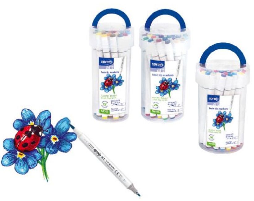 Двувърхи маркери Spree - Art Soft Brush, 12 цвята