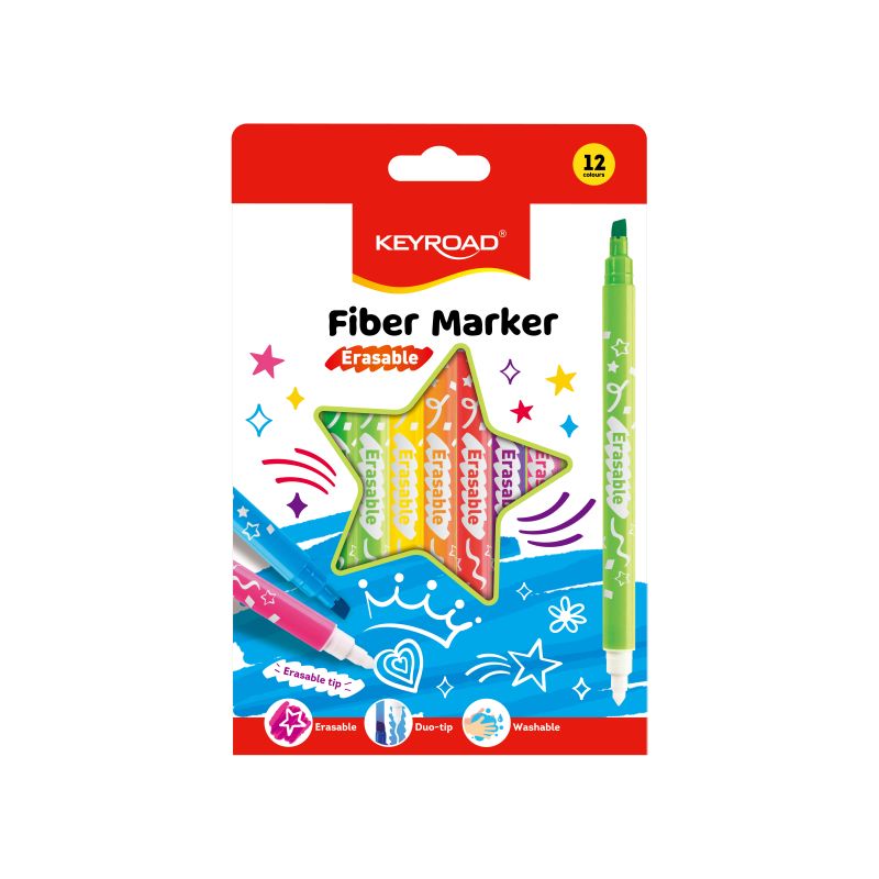 Изтриваеми флумастери Keyroad - 12 цвята, KR973351