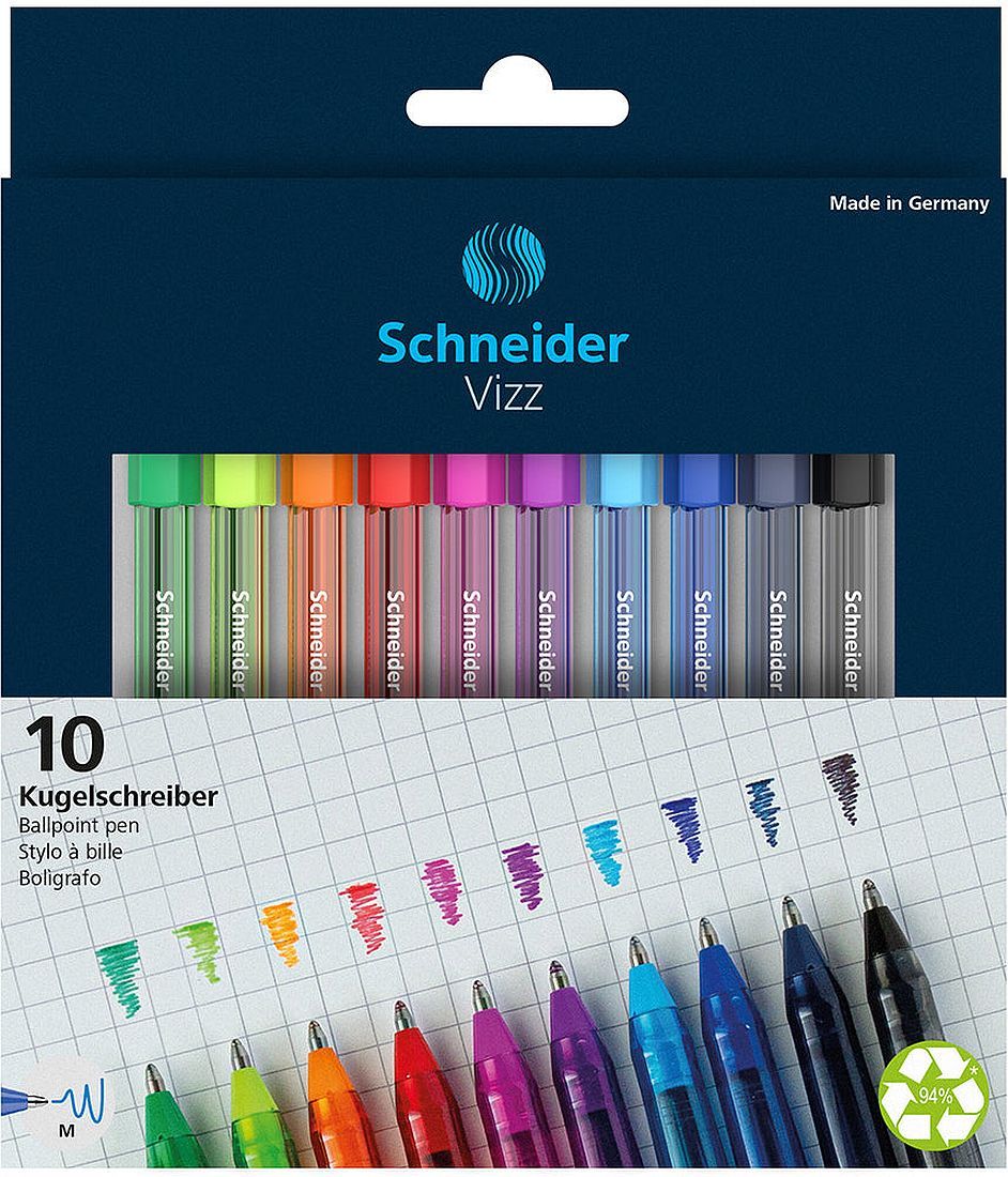 Комплект химикалки Schneider Vizz - M, 10 цвята
