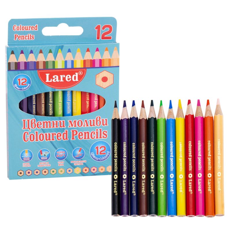 Цветни моливи Lared, 12 цвята, къси