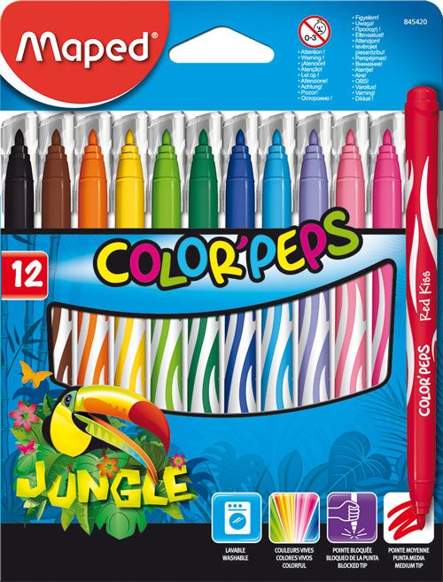 Комплект флумастери Maped Color Peps - Jungle, 12 цвята
