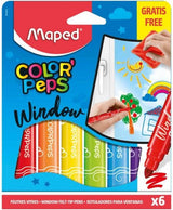 Флумастери за стъкло Maped - Color Peps, 6 цвята + кърпа