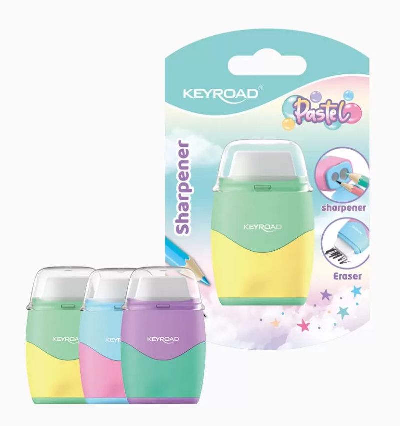 Острилка 2в1+ гума Keyroad Pastel, асортимент, KR972411